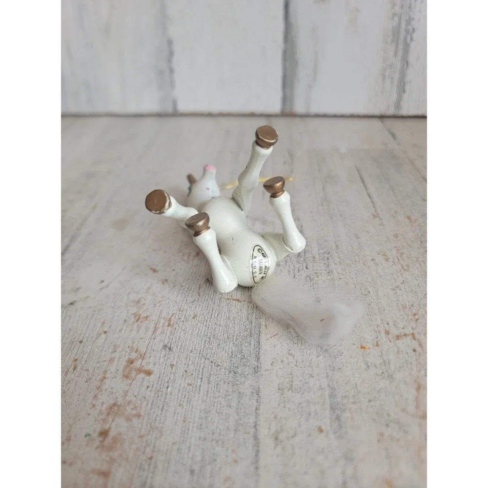 Vintage Kurt Adler unicorn sitting wooden ornament Xmas flower figure